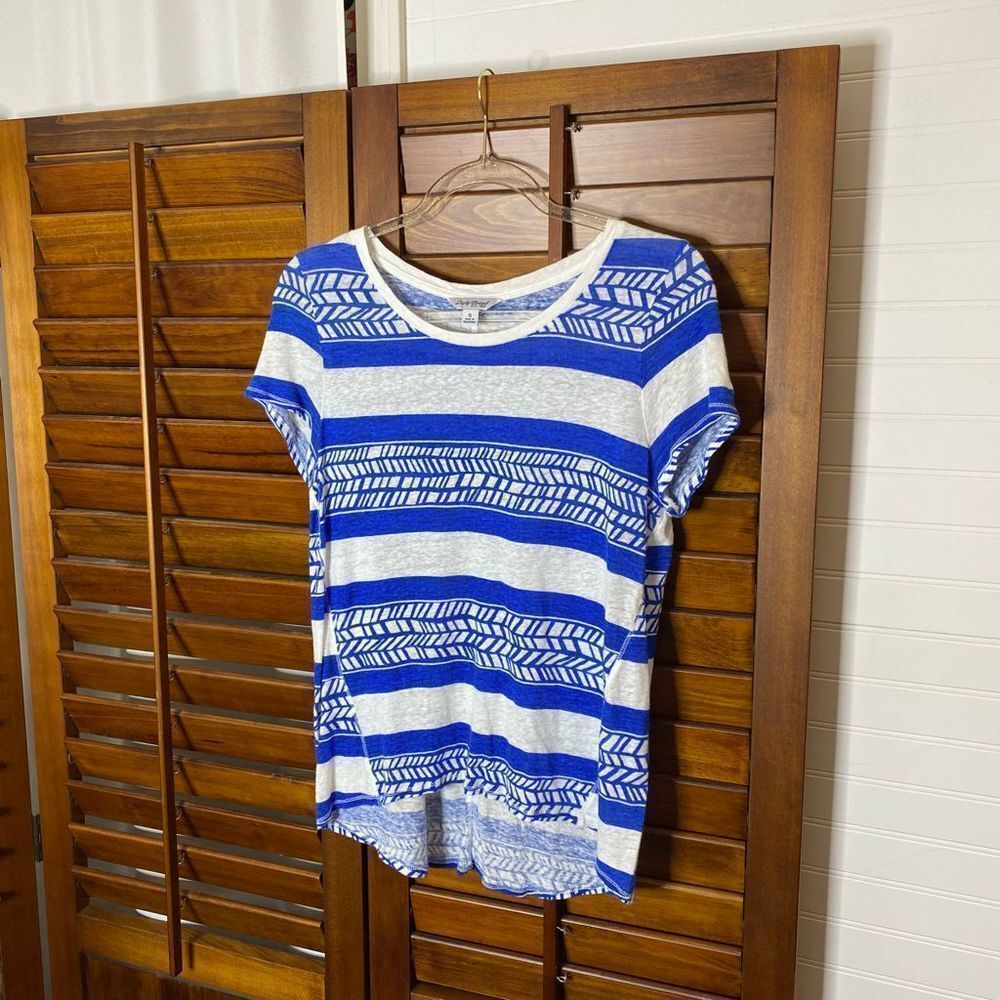 Lucky Brand Blue Strips Linen Mix Blouse